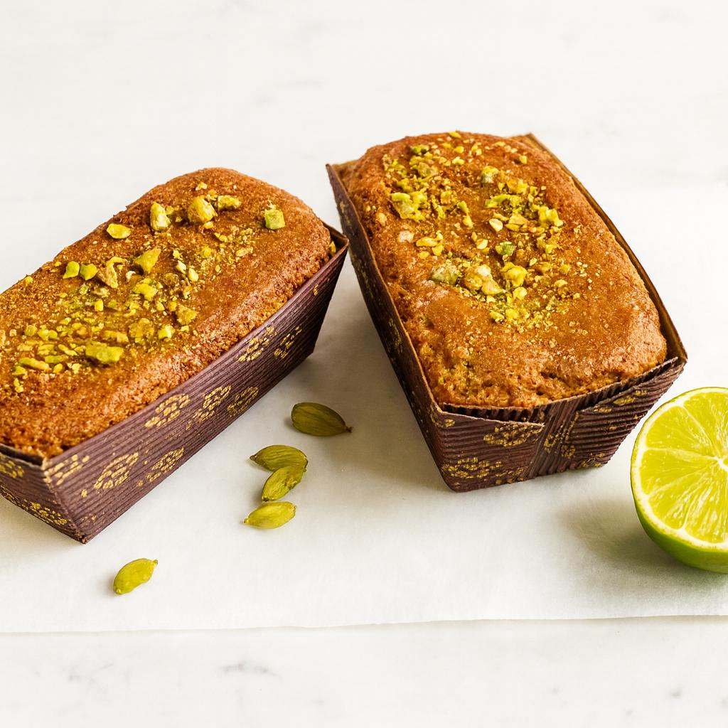 Cardamom, pistachio and lime mini loaves