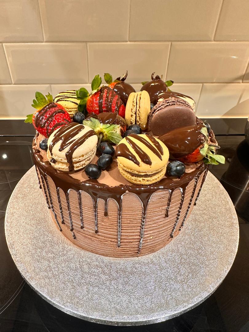 Double layer celebration cake with chocolate mascarpone frosting